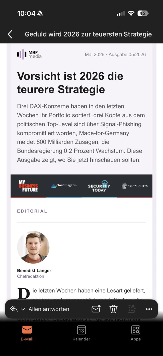 MBF Media Newsletter in the inbox, mobile view