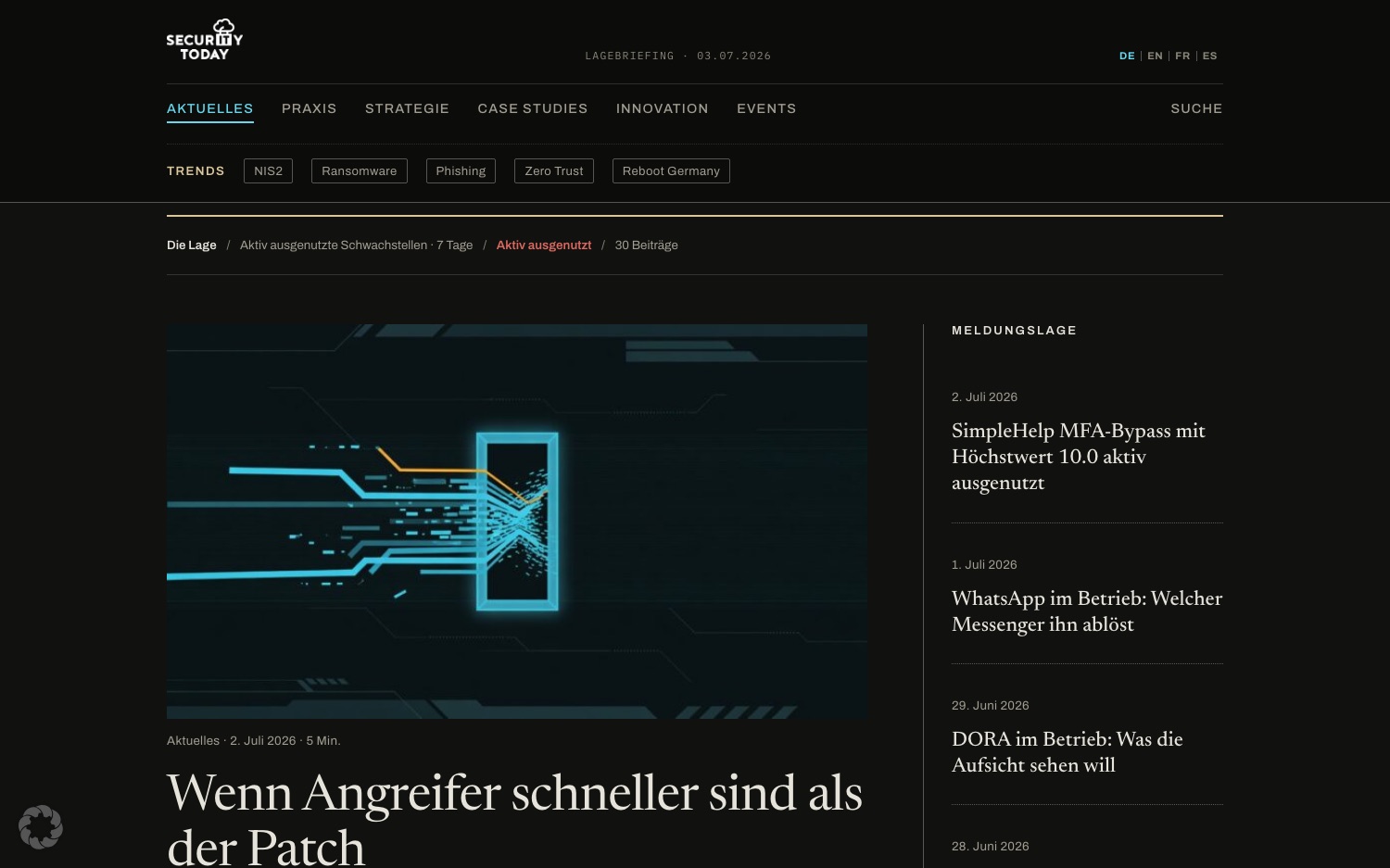 SecurityToday Desktop-Ansicht