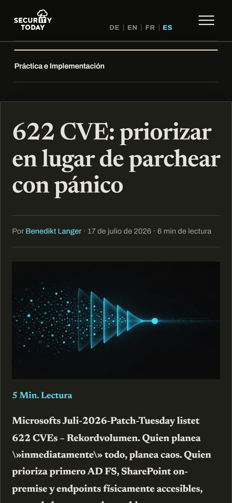 Artículo SecurityToday, vista de smartphone