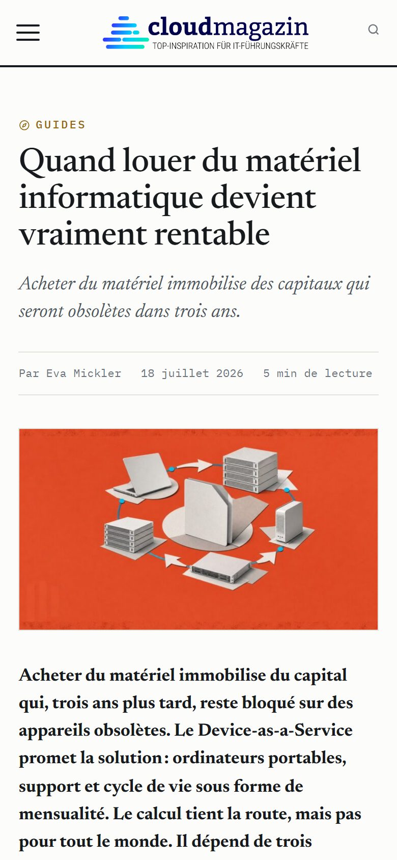 Article cloudmagazin, vue smartphone