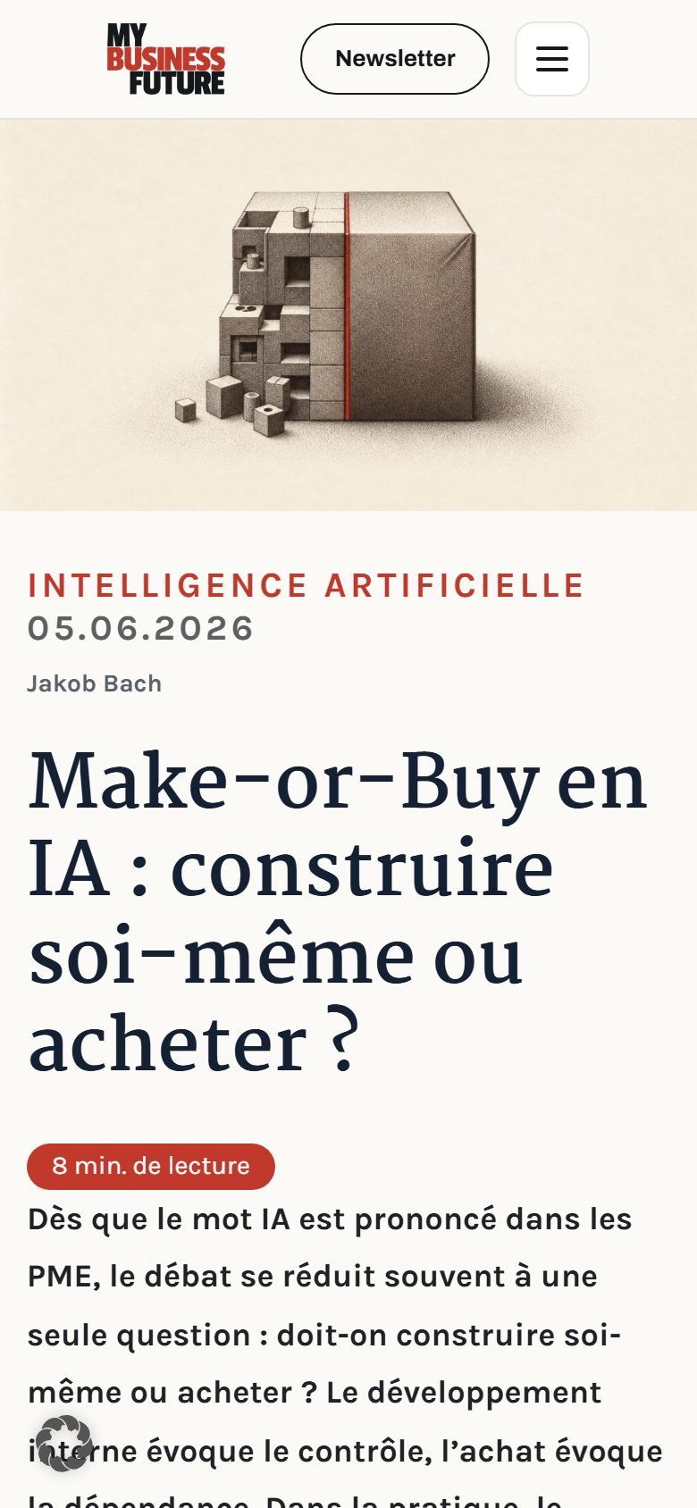 Article MyBusinessFuture, vue smartphone