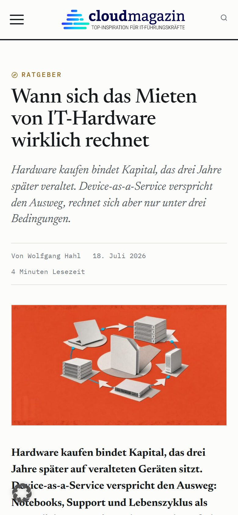 cloudmagazin-Beitrag, smartphone view