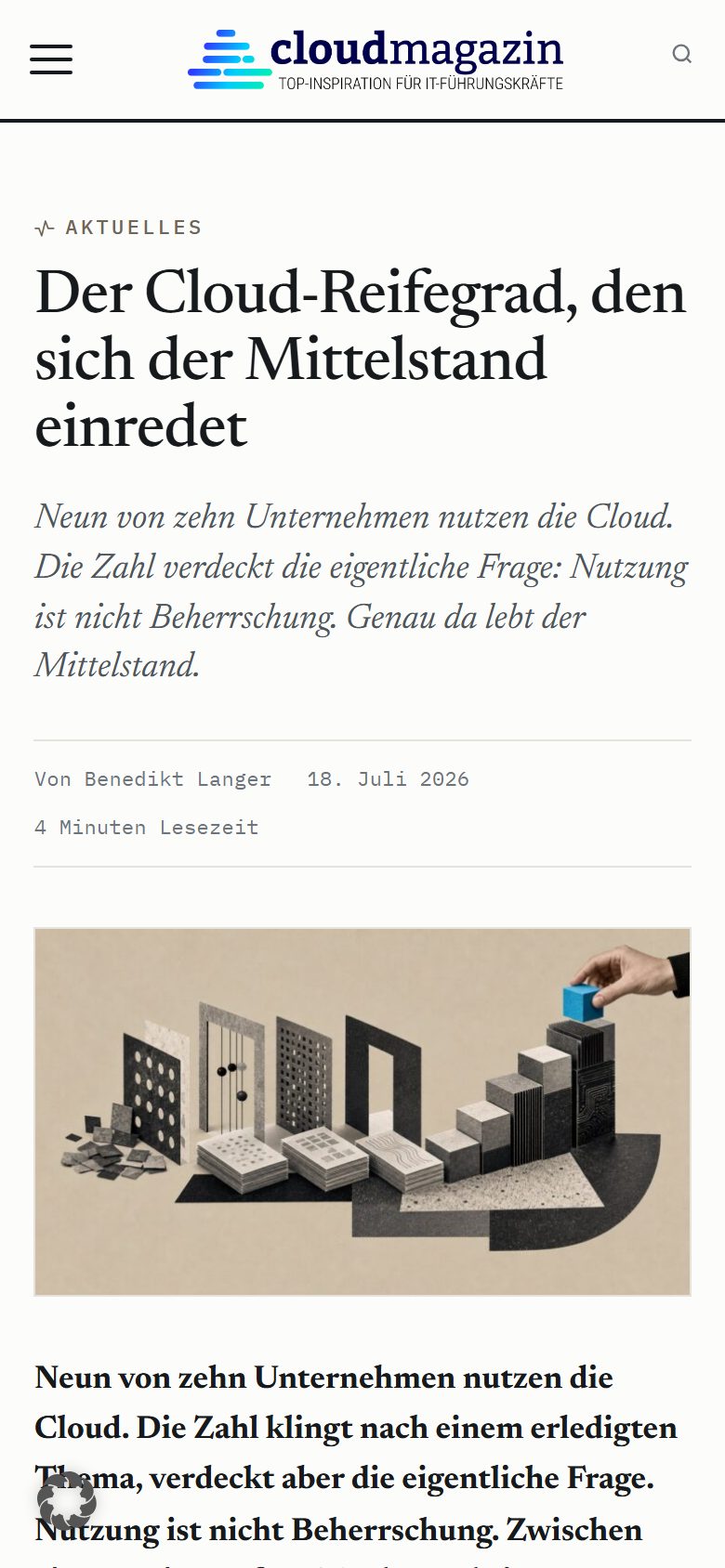 cloudmagazin-Beitrag, smartphone view