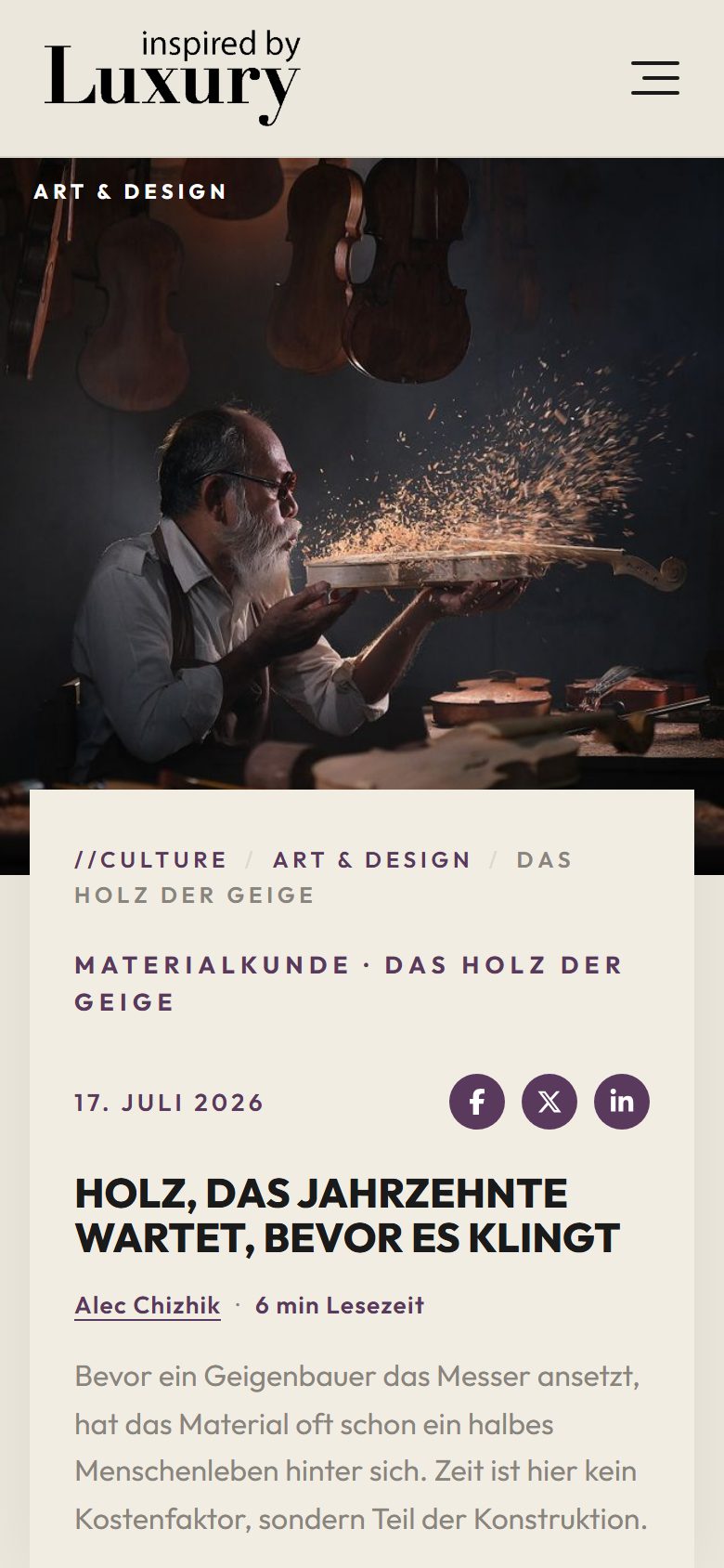 InspiredByLuxury-Beitrag, Smartphone-Ansicht