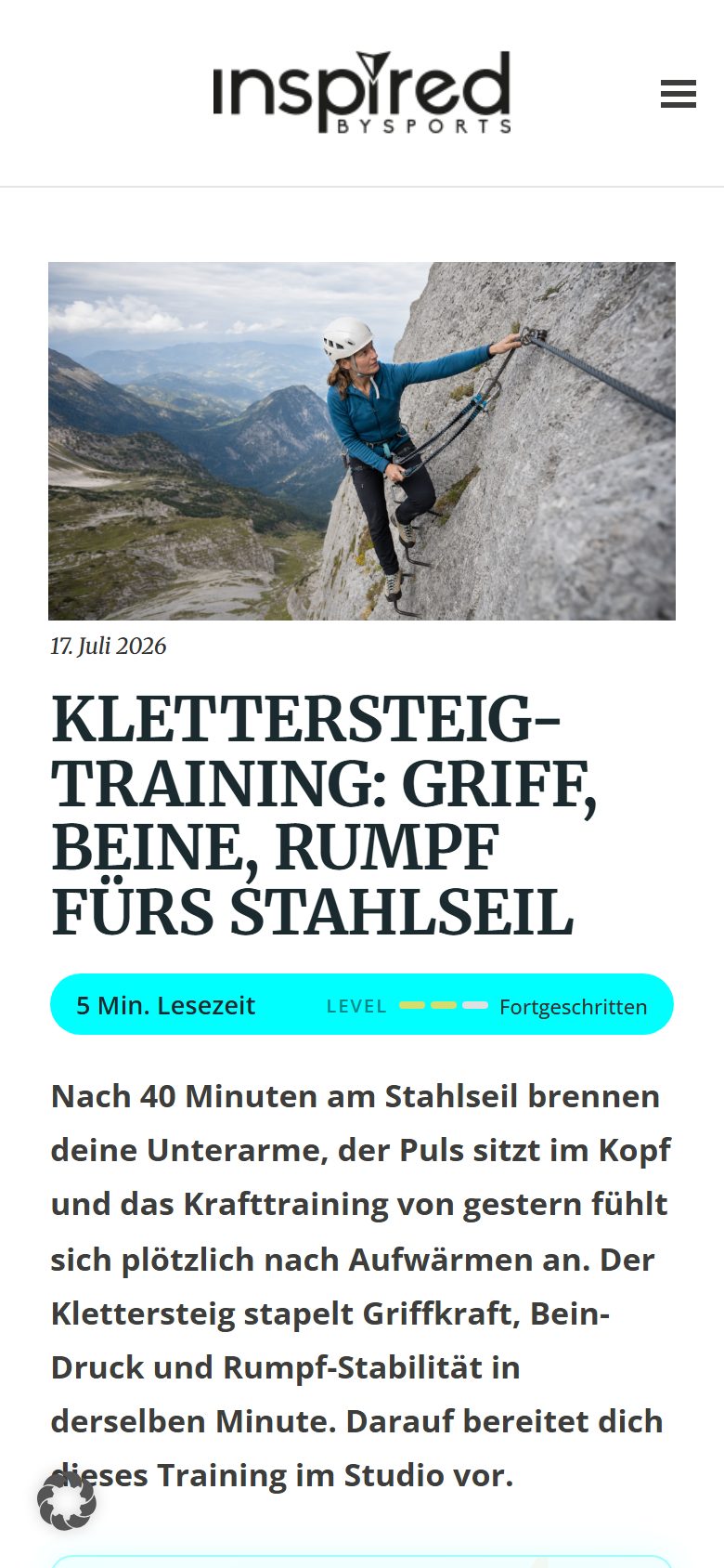 InspiredBySports-Beitrag, Smartphone-Ansicht