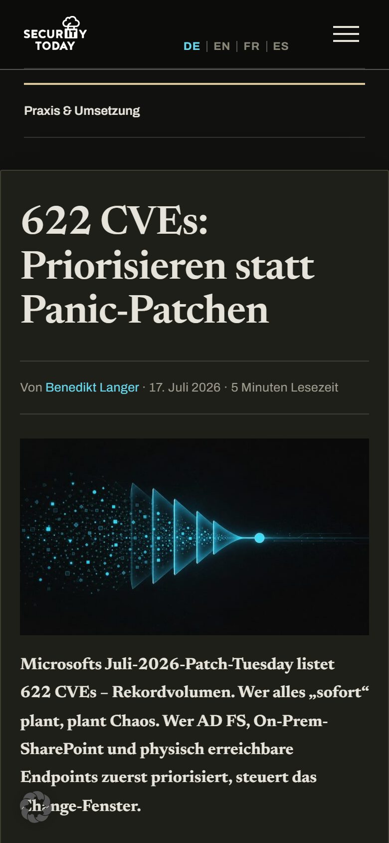 SecurityToday-Beitrag, smartphone view