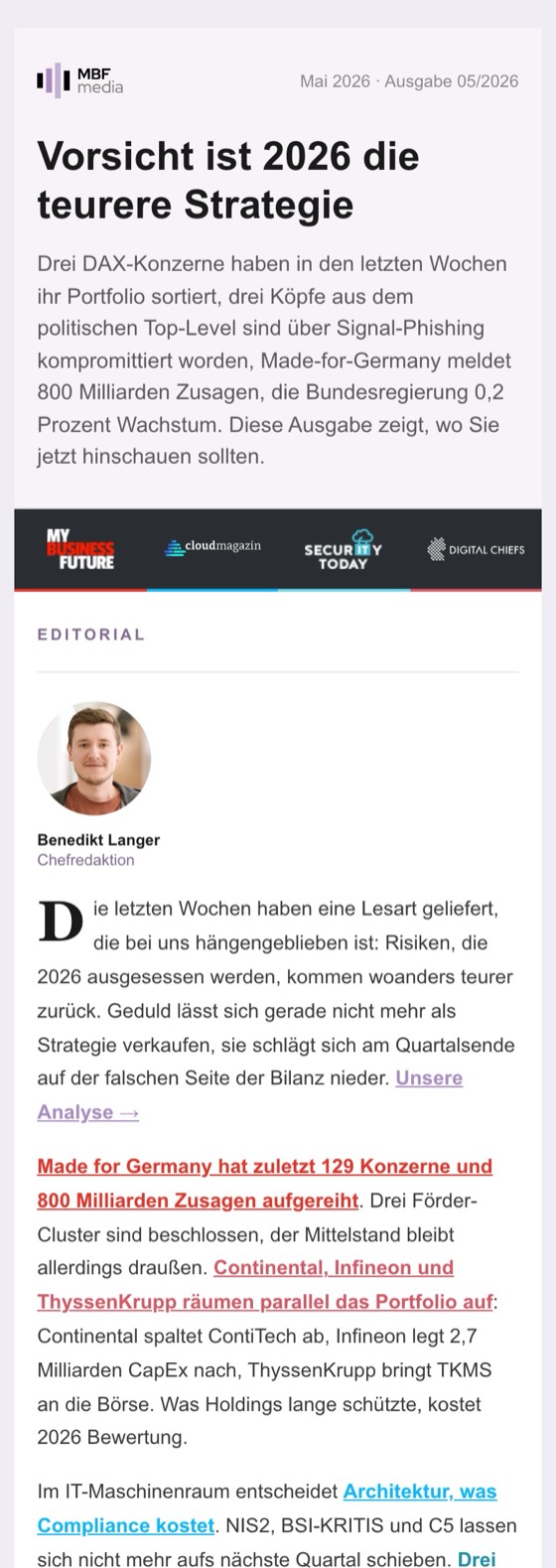 MBF Media Newsletter, mobile view